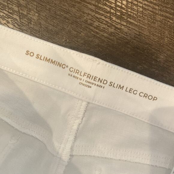 Chico's Women's So Slimming Girlfriend Slim Leg Crop Jean White Size 12 - Picture 4 of 8